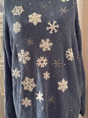 Holiday Editions Blue Snowflake Embellished Holiday Sweater L